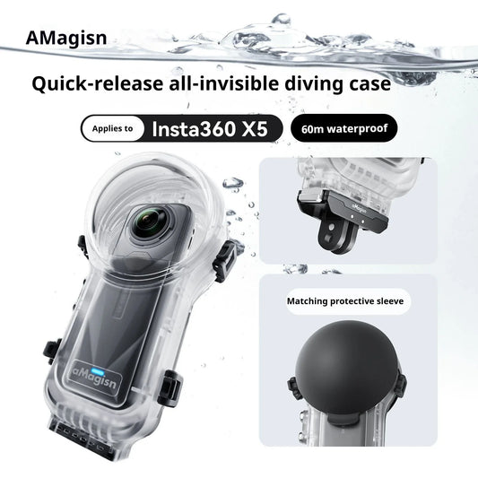 Insta360 X5/X4 60m Invisible Dive Case & Quick Release Mount Camera Dive Housing Oasis Select