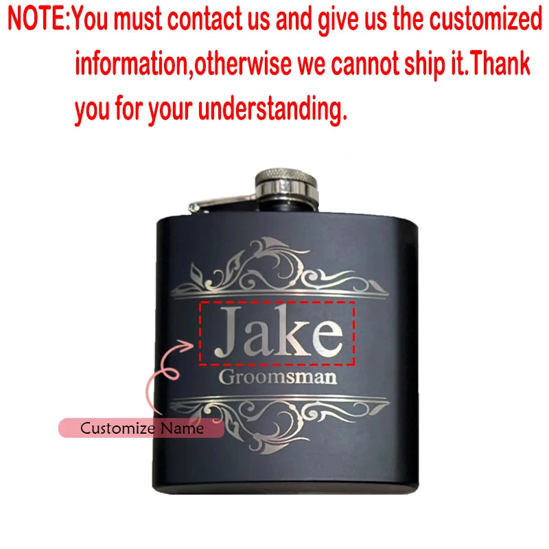 Personalized Engraved Black Flask | Groomsman Wedding Gift Engraved Flask Gift Peaceful Pleasures Health and Wellness custom C