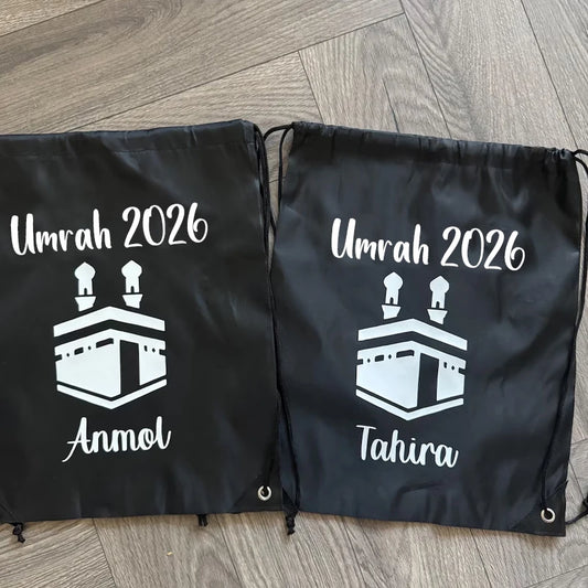 Personalized Umrah Mubarak Drawstring Bag | Hajj Eid Gift Personalized Gift Bag Peaceful Pleasures Health and Wellness