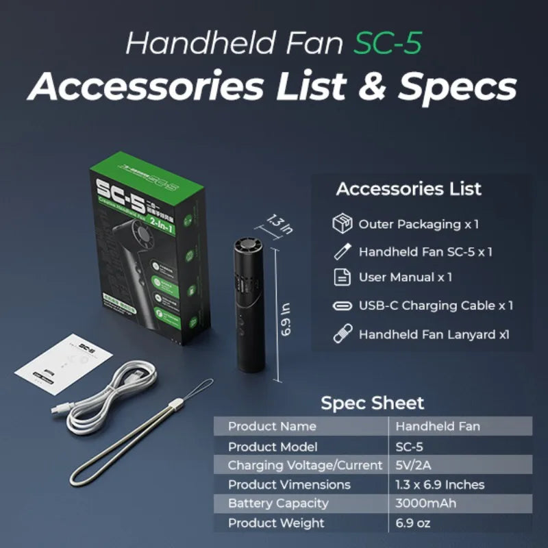 Metal Folding Handheld Fan with LED Flashlight – USB Rechargeable