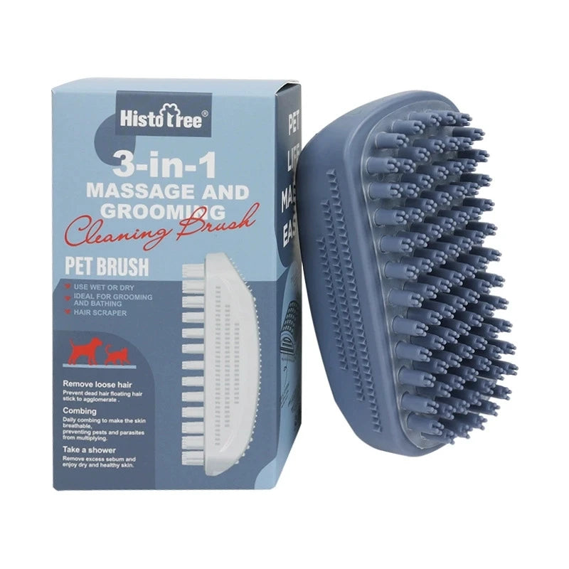 3-Head Silicone Pet Bath Brush – Fur Removal for Cats & Dogs