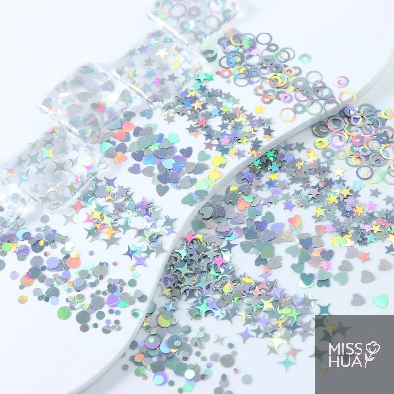 12-Grid Laser Nail Glitter Set – Star & Love DIY Nail Art
