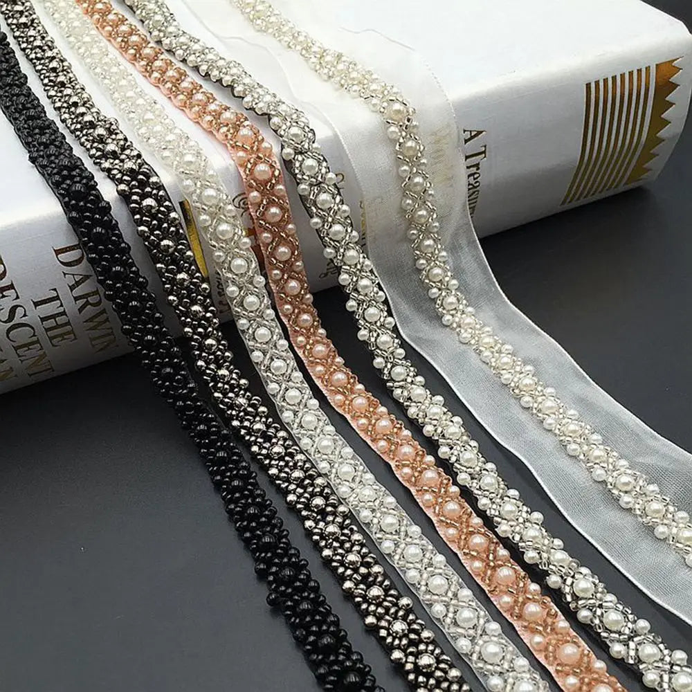 Beaded Pearl Lace Trim Ribbon for Bridal Wedding Dress Sewing