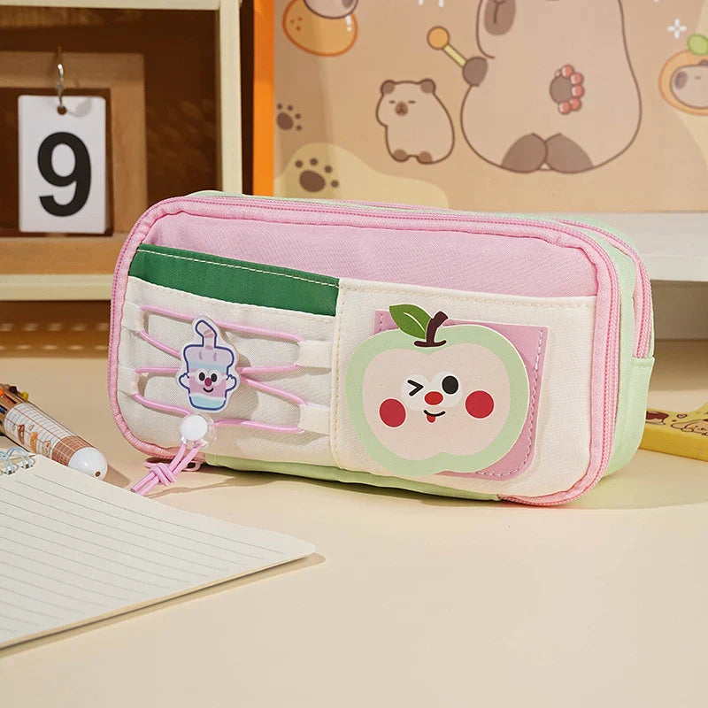 Panda Pencil Case – Cute Multi-Layer Canvas Pen Bag for Kids