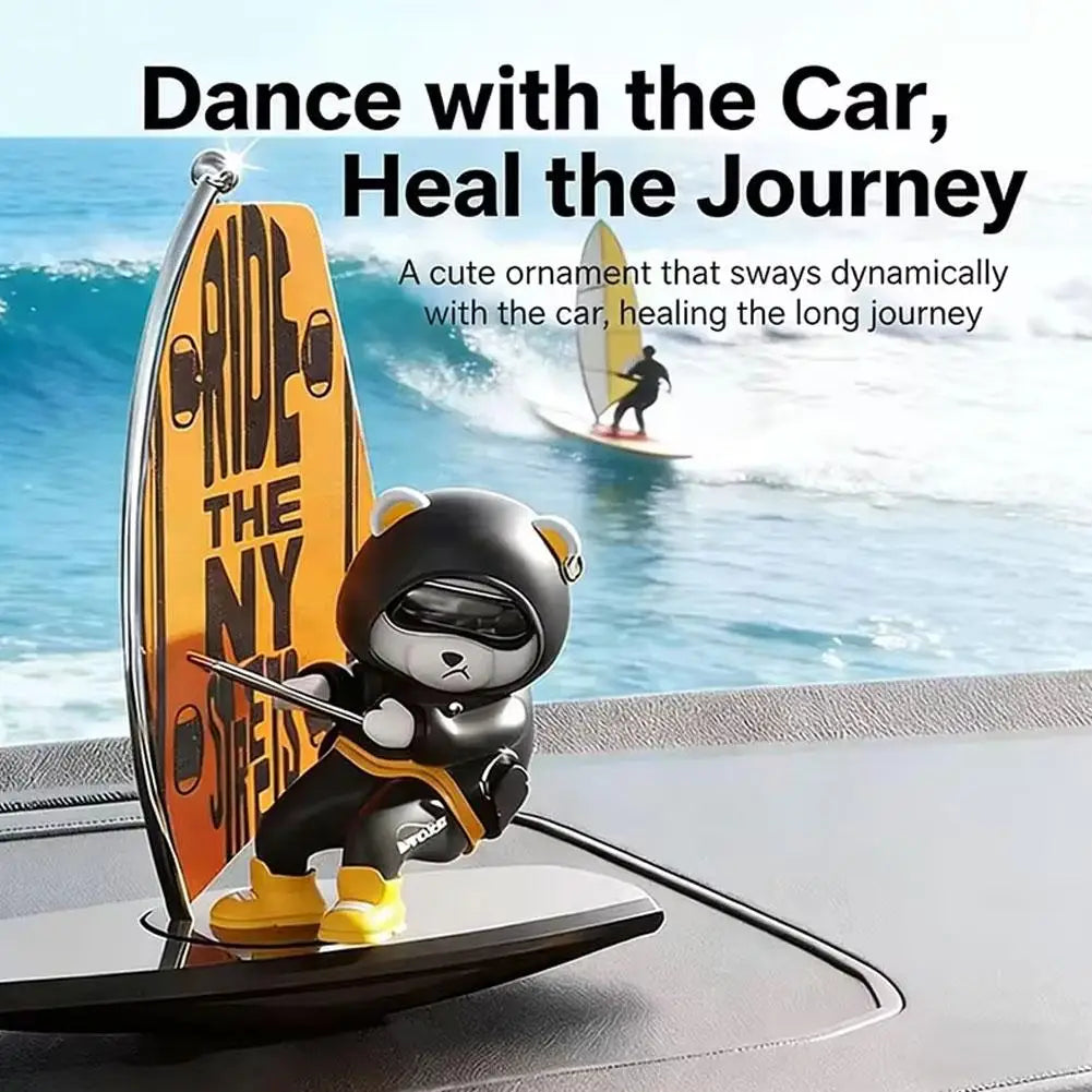 Creative Car Ornaments, Surfing Bears, Swinging And Rotating Cartoon Car Ornaments, Interior Decorative Items For Cars Peaceful Pleasures Health and Wellness