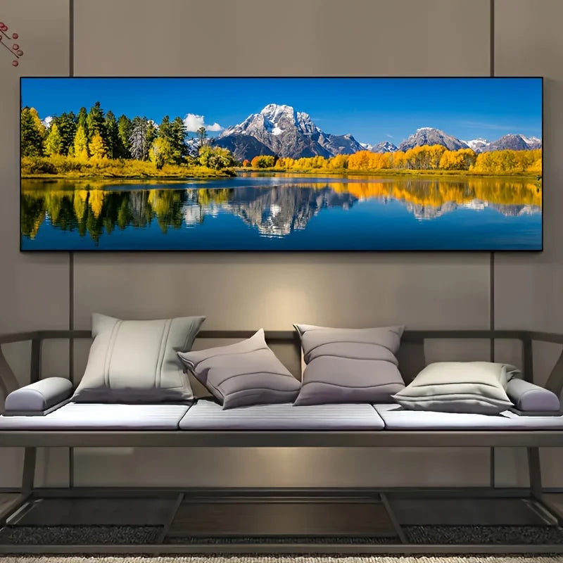 Frameless Canvas Landscape Painting – Snow Mountains & Autumn Canvas Wall Art Peaceful Pleasures Health and Wellness