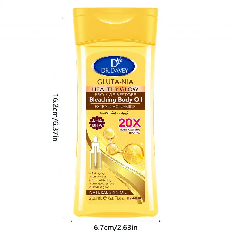 200ml DR.DAVEY GLUTA NIA Body Oil Skin Care Oil Moisturizes and Nourishes Skin Large Capacity Full Body Essential Oil Peaceful Pleasures Health and Wellness
