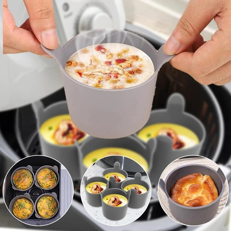 4pcs Air Fryer Silicone Egg Poacher Cups Silicone Egg Cooker Mold Baking Custard Tart Pie Cake Desserts Maker Silicone Basket Peaceful Pleasures Health and Wellness