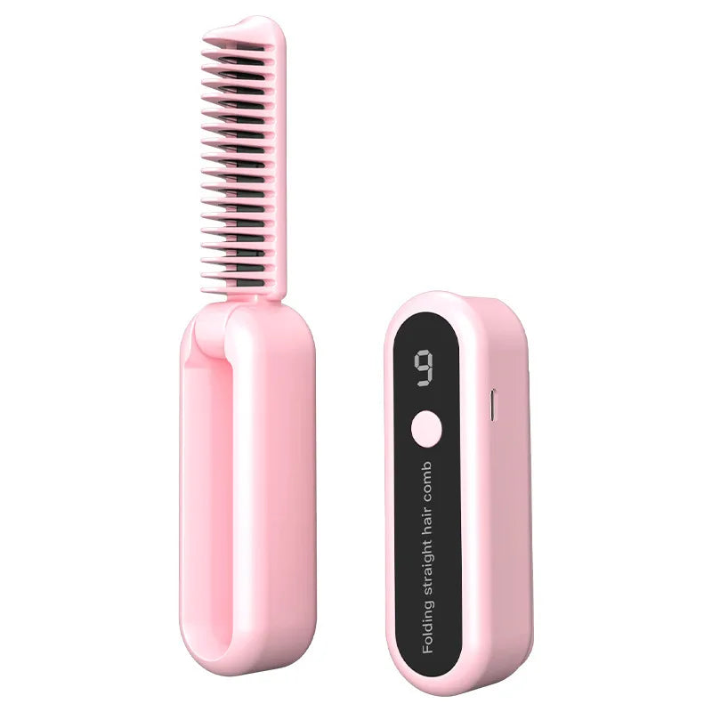 Cordless Folding Hair Straightener & Curler Comb | Wireless