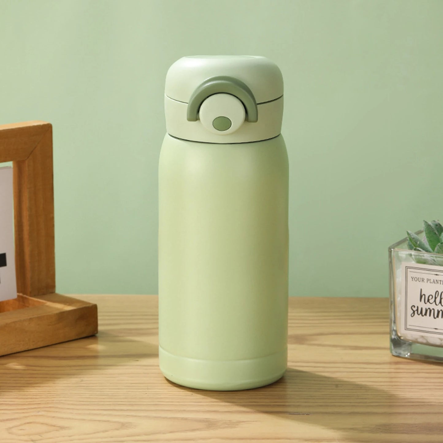 Portable Stainless Steel Water Bottle Lightweight Material Drinking Water Bottles Suitable for Thanksgiving Christmas Peaceful Pleasures Health and Wellness 350ml Mint green