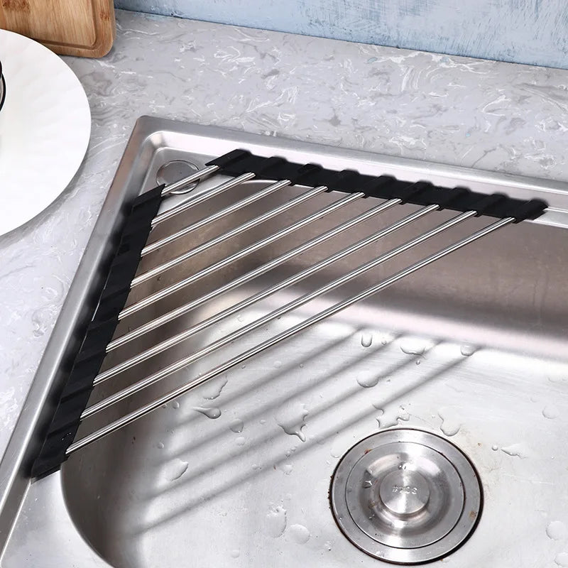 Collapsible Stainless Steel Corner Sink Drainer Drying Rack Multifunctional Kitchen Organizer for Small Space Dishwashing Peaceful Pleasures Health and Wellness