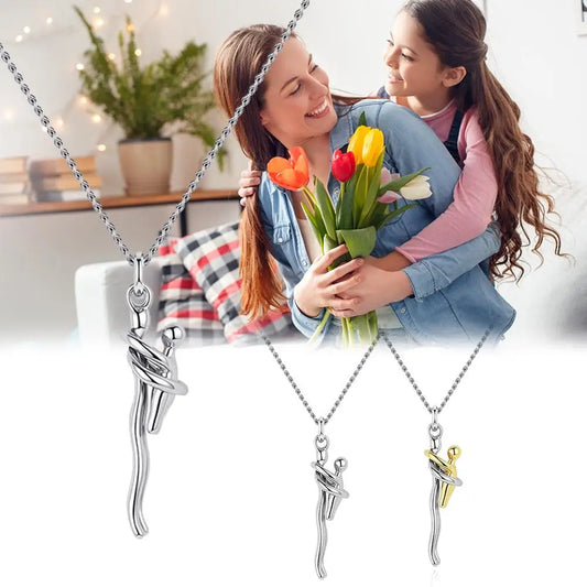Children's Hug Necklace Niche Design Two-color Mother's Day Father's Day Exquisite Gift Accessories Commemorative Gift Necklace Peaceful Pleasures Health and Wellness