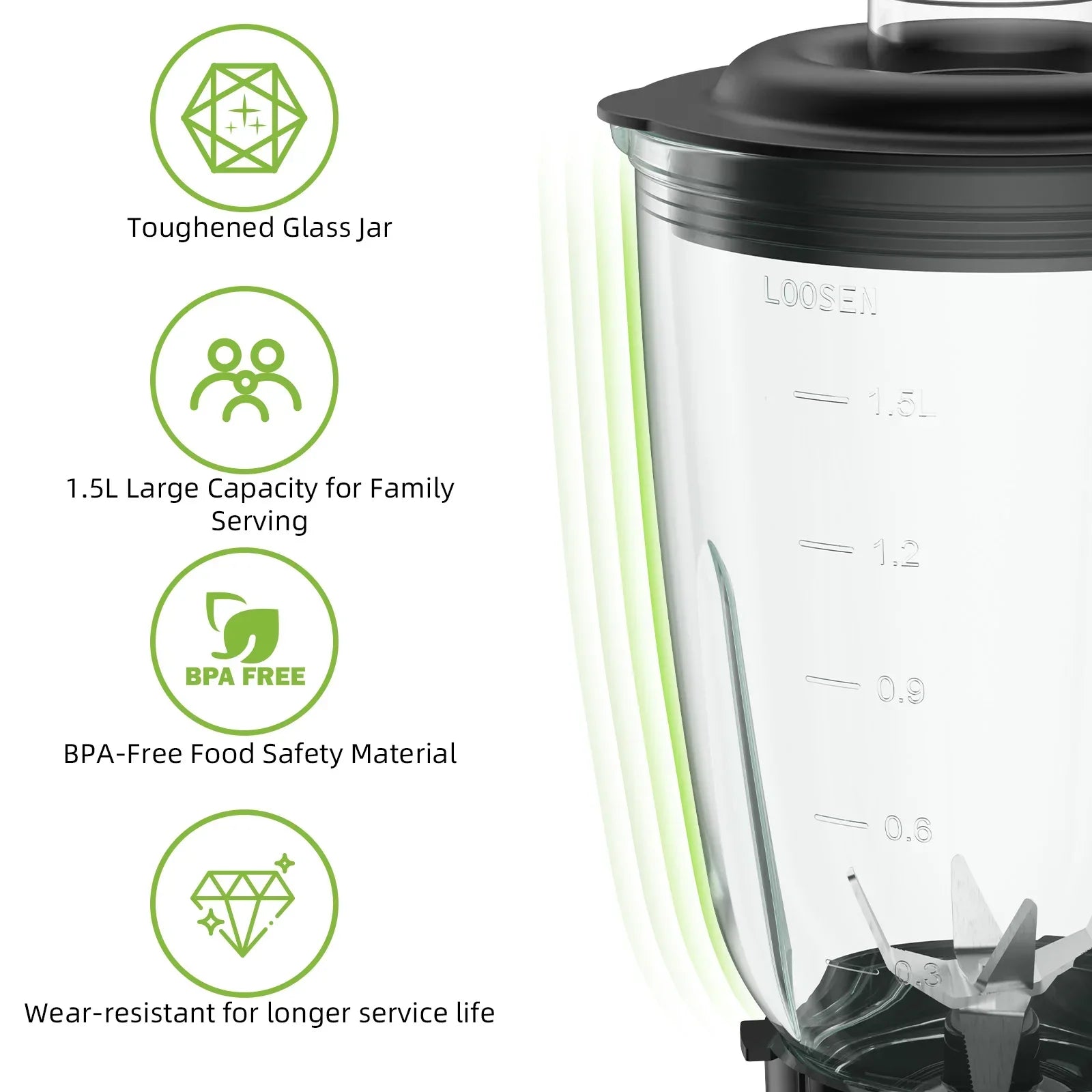 BioloMix 1300W 2-in-1 Blender – 1.5L Glass Jar & Travel Cup Blender BioloMix
