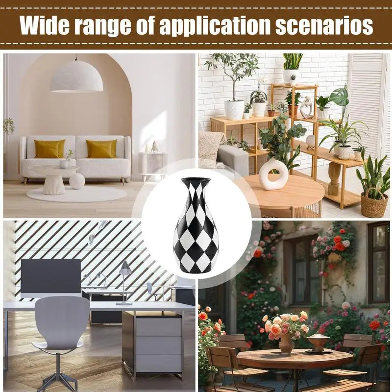 Black White Checkered Resin Vase | Modern Home Décor Accent