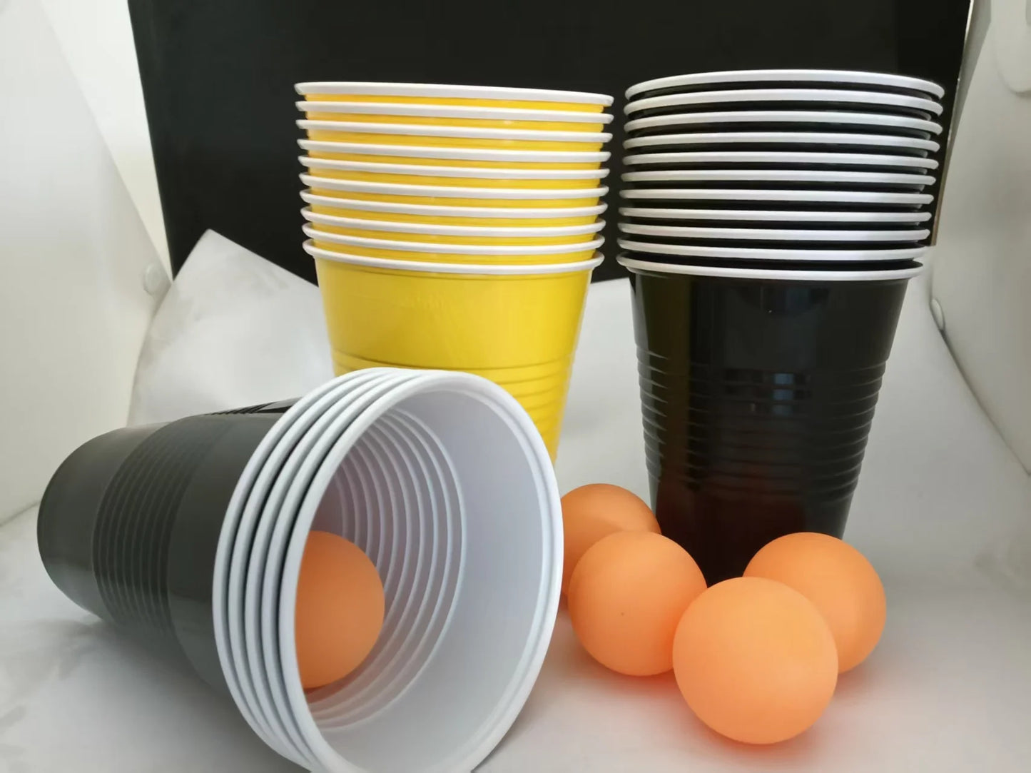 Cup Pong Game Set 22 Pcs 16 Oz Plastic Party Cups with 4 PCS Ping Pong Balls for Christmas New Year Gift Gratuation Party Peaceful Pleasures Health and Wellness Yellow Black