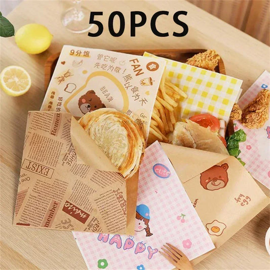 Disposable Wax Food Wrappers for Sandwiches & Burgers – 50 Pcs Disposable Food Wrappers Peaceful Pleasures Health and Wellness