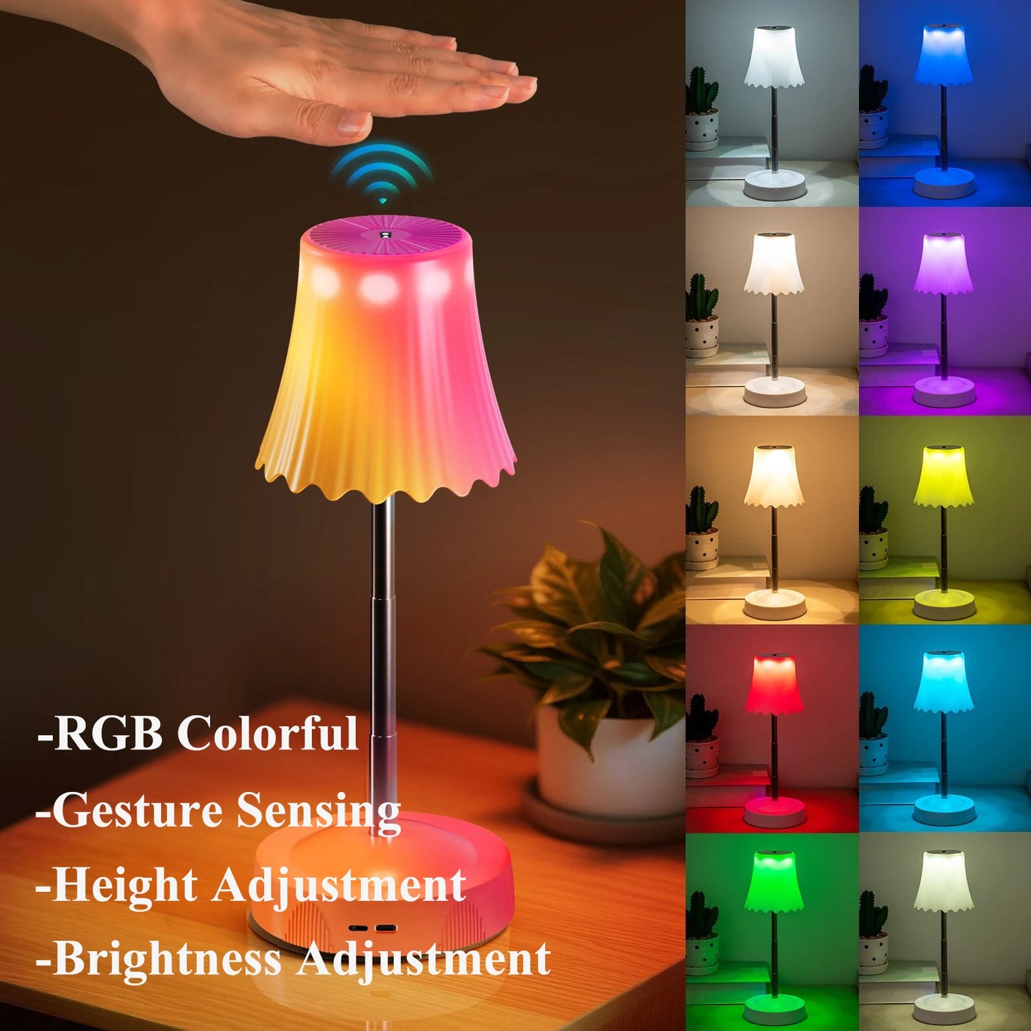 RGB LED Night Lamp Hand Gesture Sensor Creative Night Light Dorm Room Bedside Lamp USB Charging 2600mah Home Stretchable Decor Peaceful Pleasures Health and Wellness
