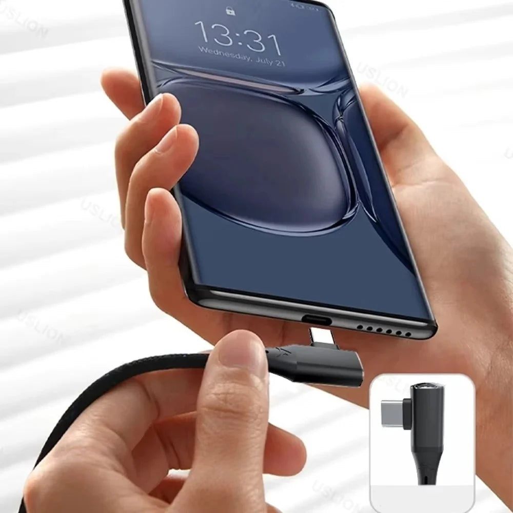 L-Shape Right Angle USB-C to C Fast Charge Cable 120W PD Nylon High Speed Data Sync Cord For IOS Android Cellphone Laptop Gaming Peaceful Pleasures Health and Wellness
