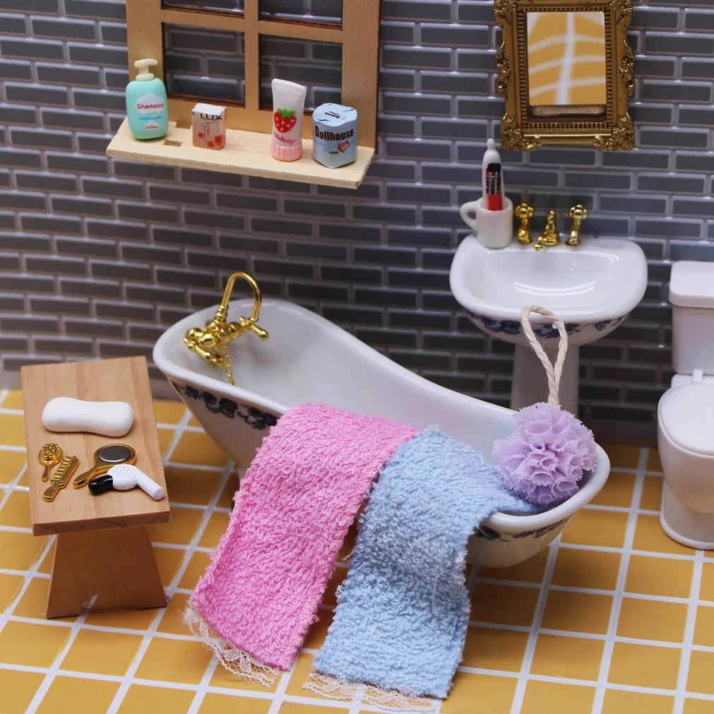 Dollhouse Miniature Bathroom Accessories Kit – 8-Piece Resin Set