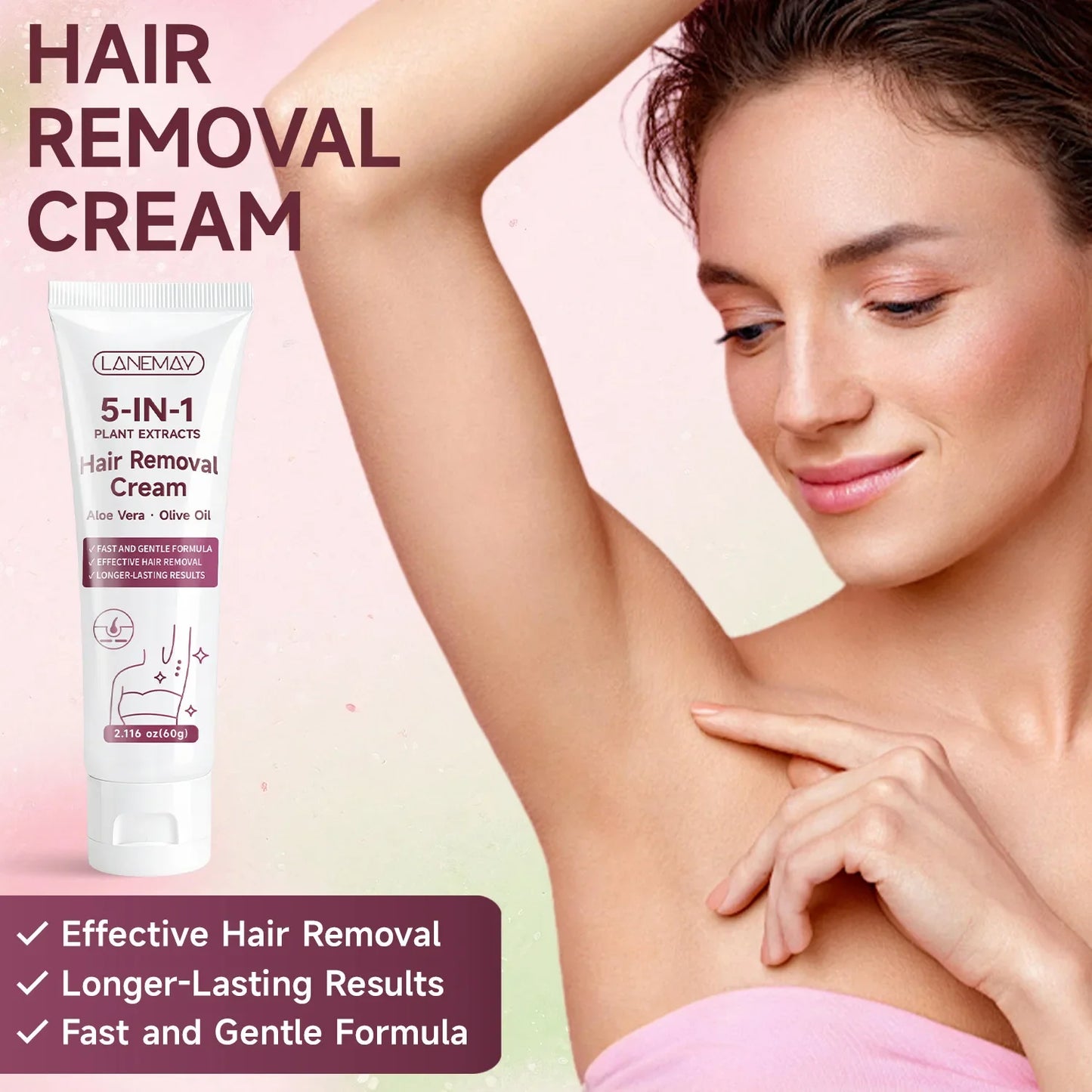 Lanemay 5-in-1 Plant Extract Hair Removal Cream 2.116 oz