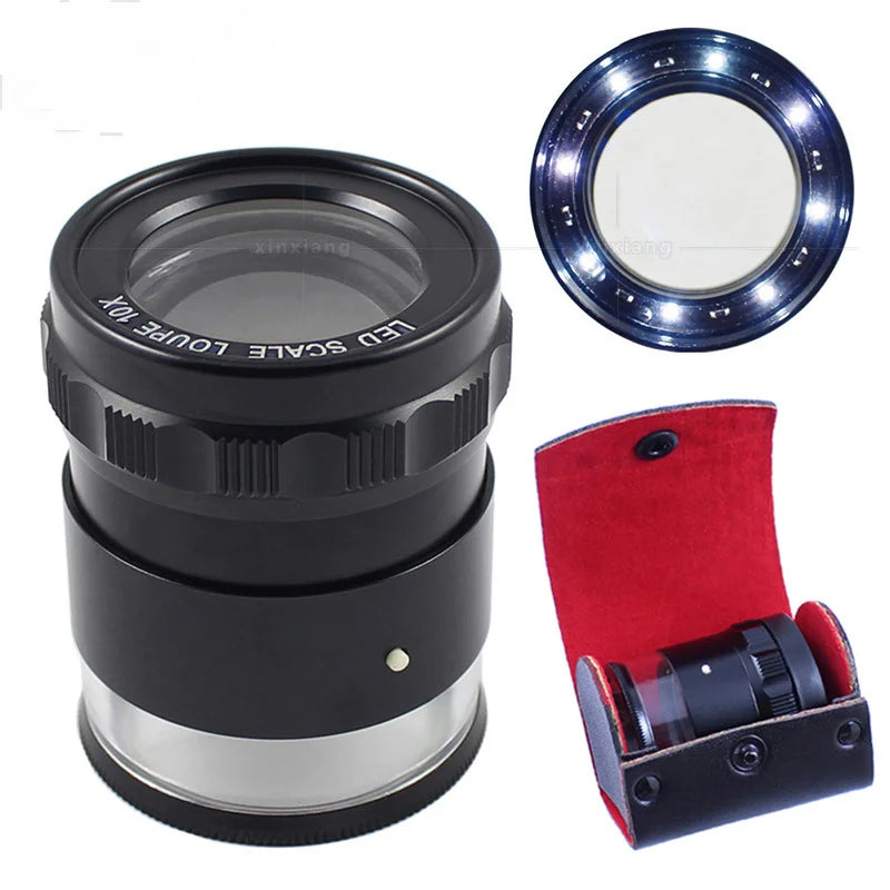 10X Magnifier Cylindrical 8Led Lights, 3 Sets of Optical Glass with Scale Measurement, Textile Drawing Magnifying Glass Peaceful Pleasures Health and Wellness Cross scale plate 10X