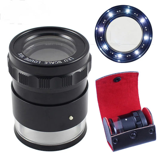 10X Magnifier Cylindrical 8Led Lights, 3 Sets of Optical Glass with Scale Measurement, Textile Drawing Magnifying Glass Peaceful Pleasures Health and Wellness Cross scale plate 10X