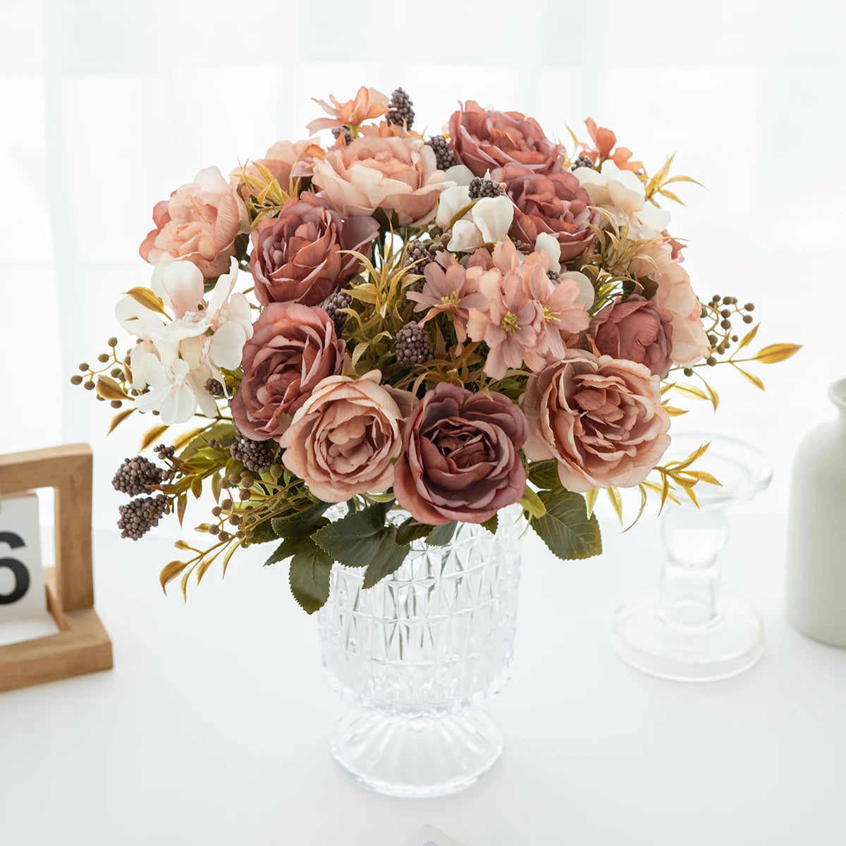 Silk Rose Peony Artificial Flowers for Wedding & Home Decor