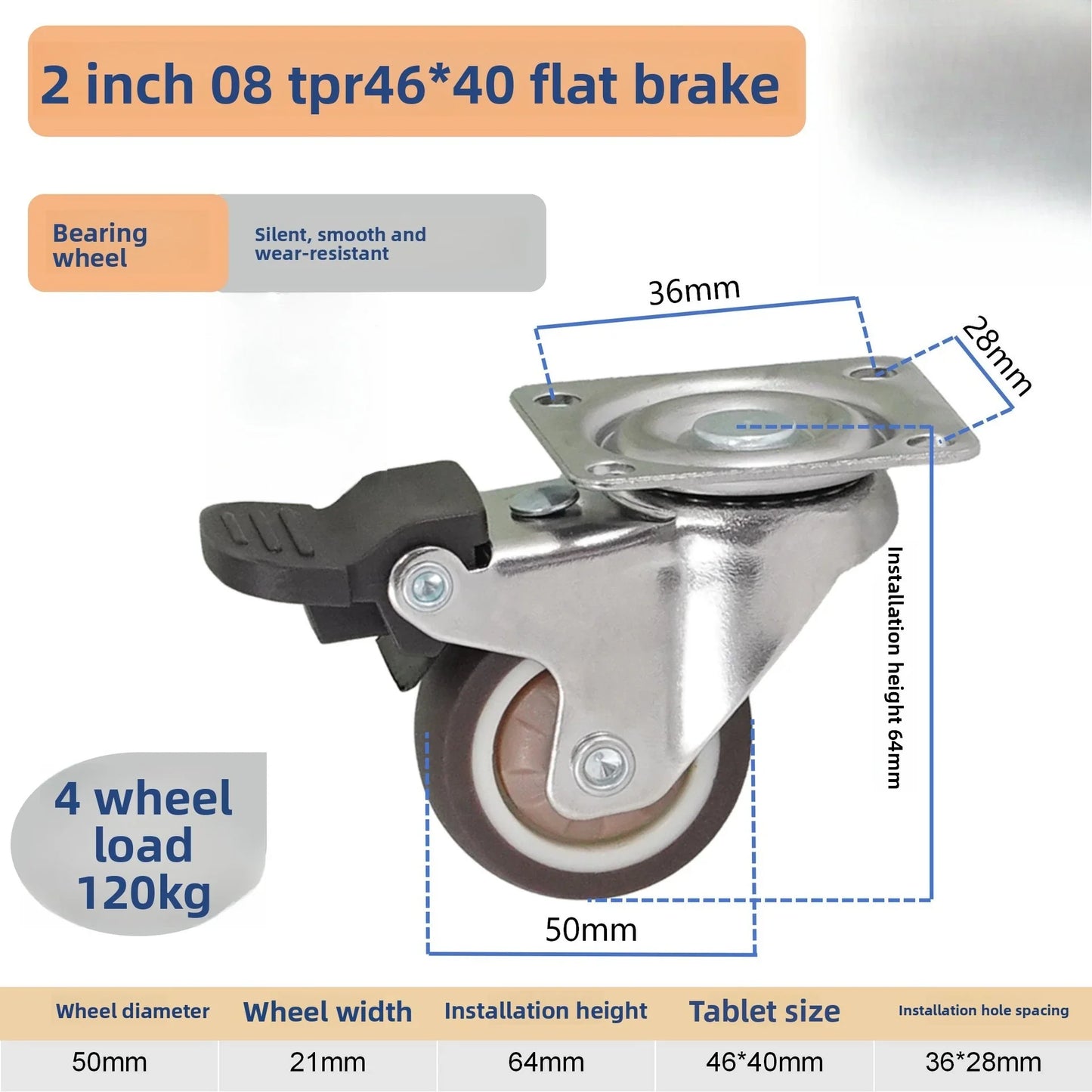 4-Pack Swivel Caster Wheels with Brake – Heavy Duty, 1"–2"