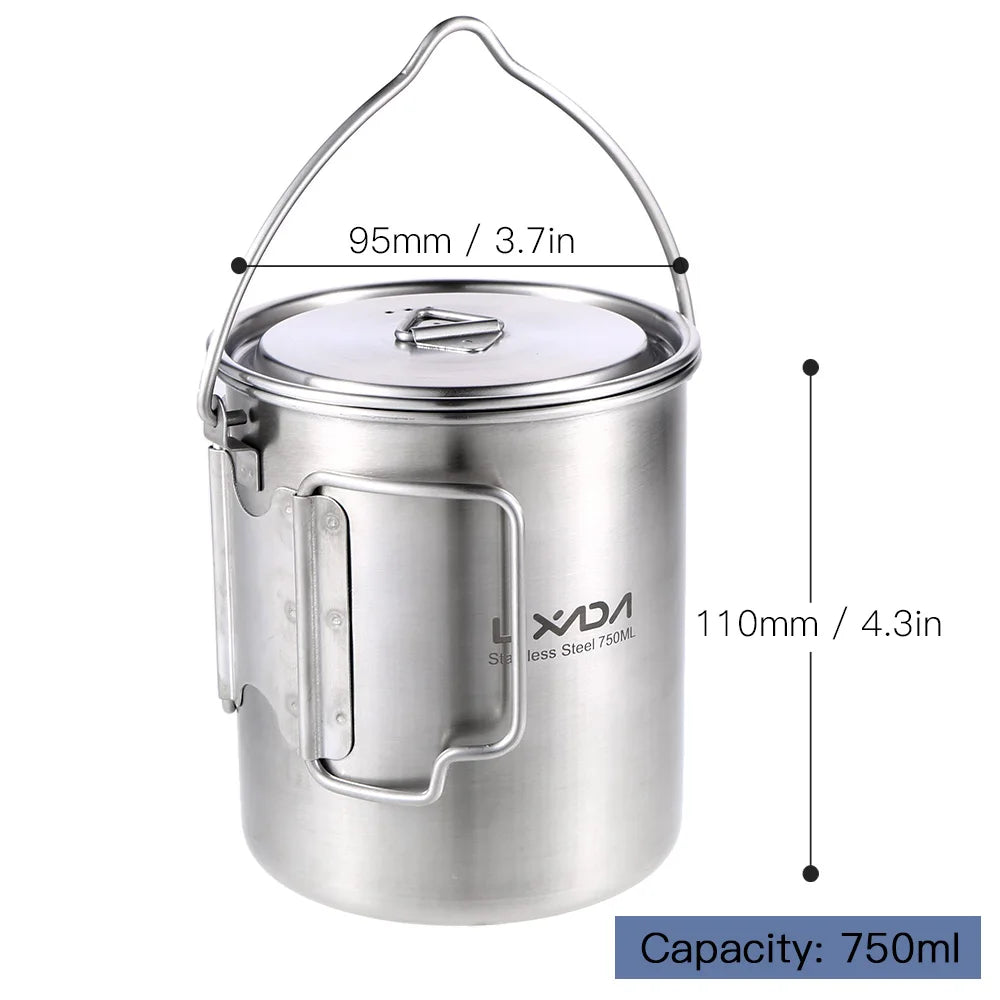Lixada Outdoor Stainless Steel Water Cup Mug Foldable Handles Lid