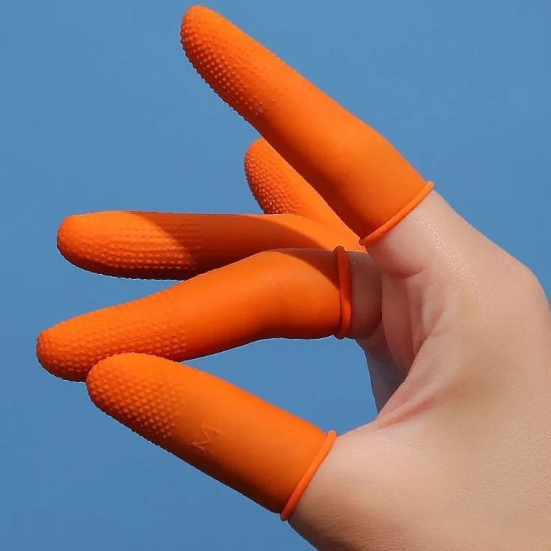 100Pcs Anti-slip Finger Cover Orange Color Durable Protective Finger Cover Thickened Latex Protective Finger Guard Peaceful Pleasures Health and Wellness