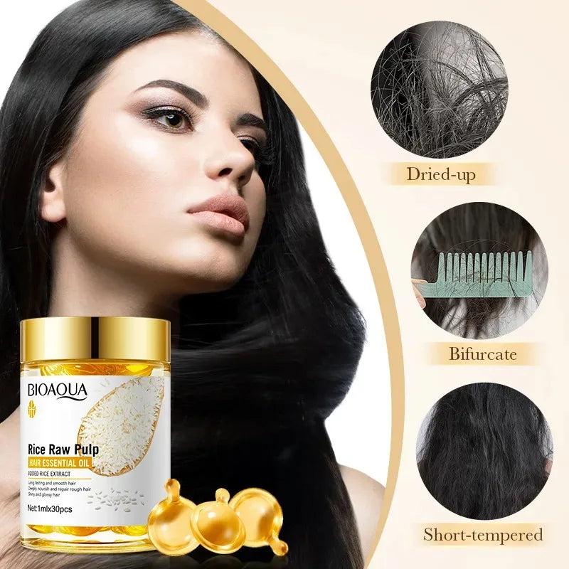 SADOER Rice Puree Hair Oil Capsules – 30 Capsules | Frizz Control