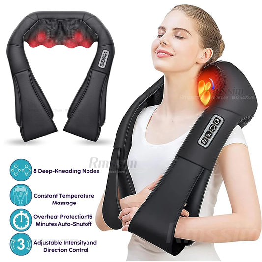Shiatsu Neck and Shoulder Massager Heated Back Massager U Shape Deep Kneading Electric Massage Pillow For Neck Waist Leg Body Peaceful Pleasures Health and Wellness