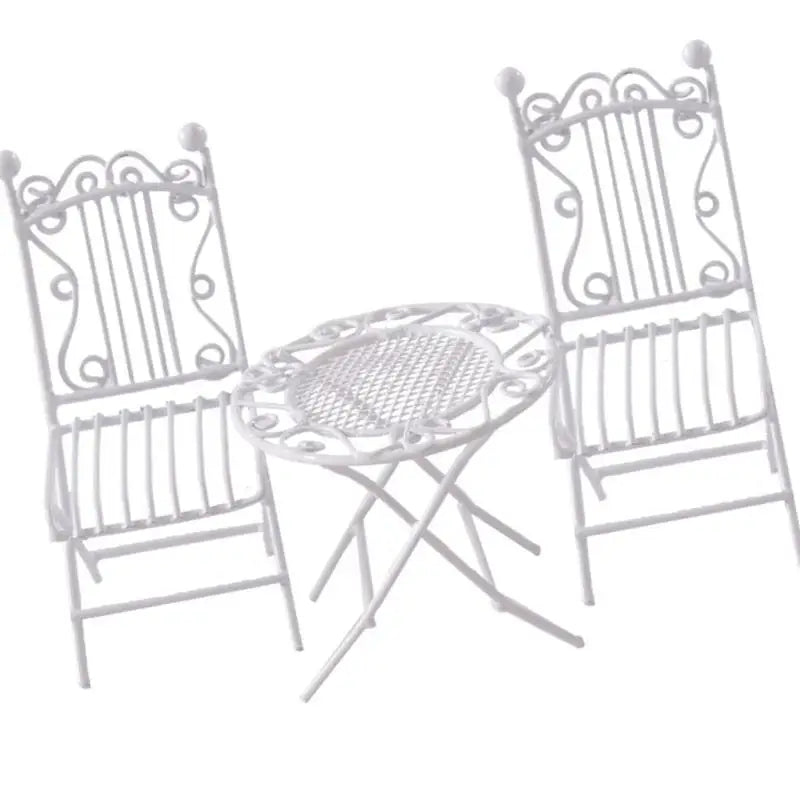 1/12 Miniature Iron Table & 2 Chairs Set | Dollhouse Garden Decor