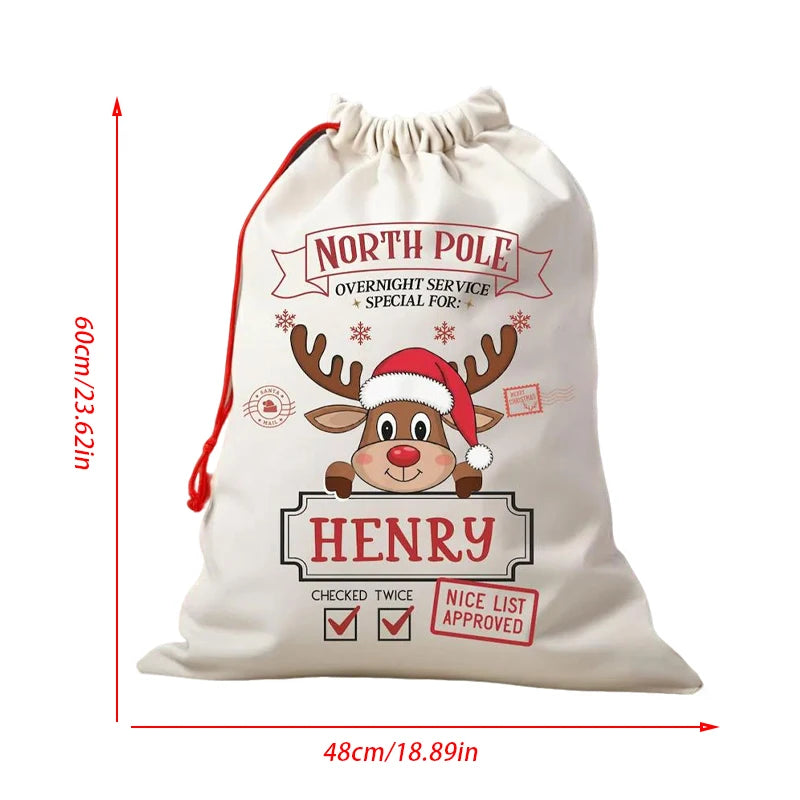Personalized Reindeer Christmas Gift Bag | Custom Kids Xmas Bag Christmas Gift Bag Peaceful Pleasures Health and Wellness