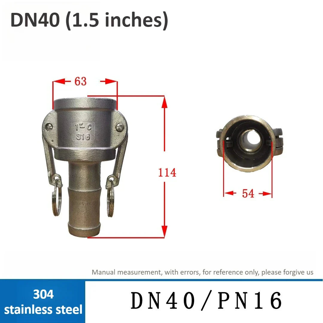 304 Stainless Steel C-Type Quick Connector DN15–DN50 Lever Plug