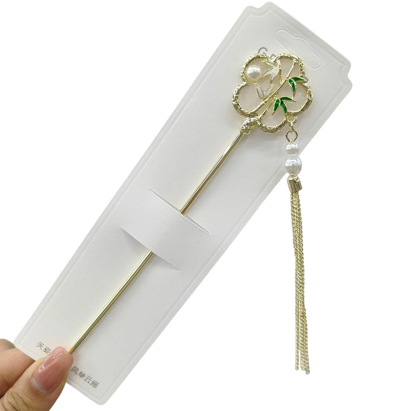 Chinese Style Hair Stick with Flower Decor Retro Floral Design Headwear with Tassel for Friends Girlfriend Wife Novel Gift Peaceful Pleasures Health and Wellness Model 47