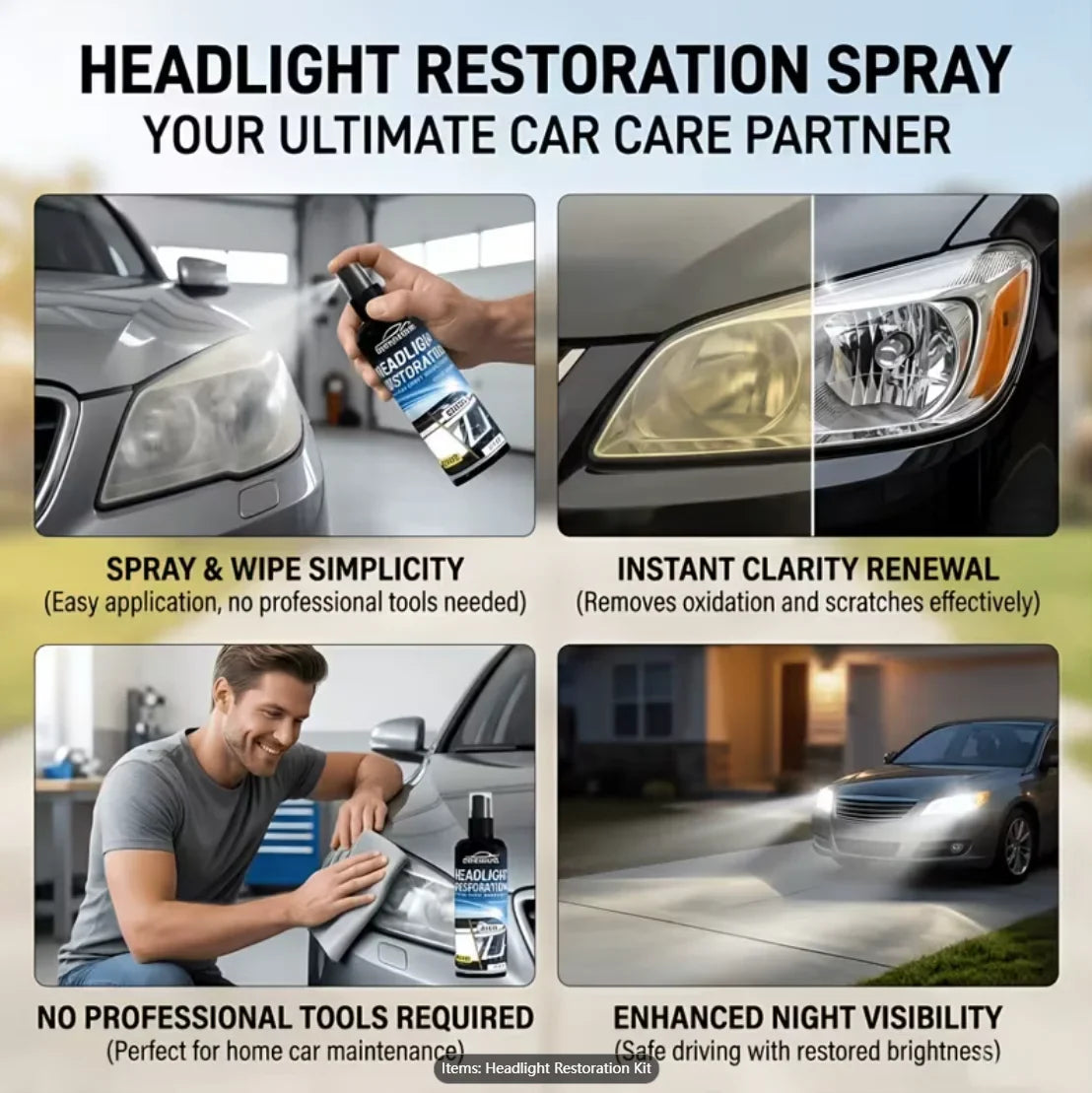 Car Headlight Restoration Paste – Removes Yellowing & Haze