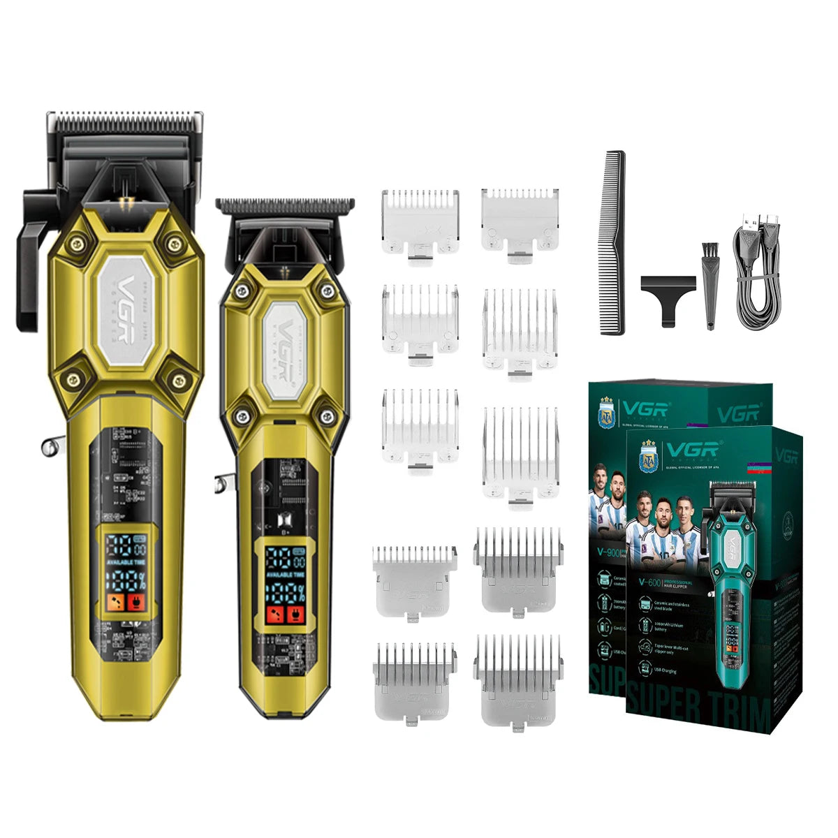 VGR V-600/V-900 Electric Hair Clipper Transparent Body Hair Trimmer LED Intelligent Digital Carving Electric Thruster Care Set Peaceful Pleasures Health and Wellness V-900 V-600yello usb