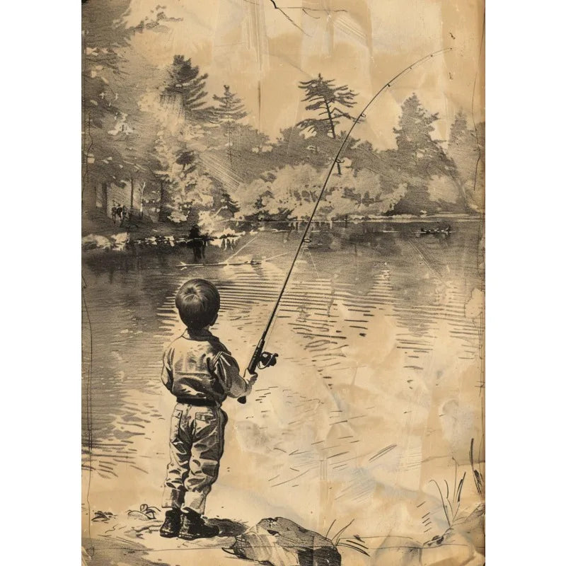 Retro Fishing Boys Canvas Wall Art | Farmhouse & Nursery Decor