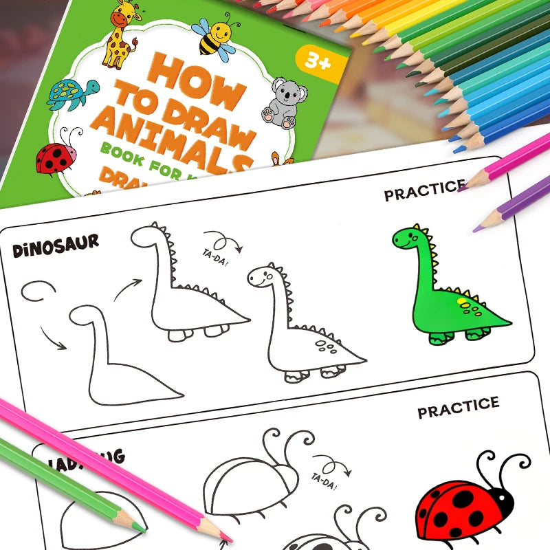 How Draw Animals Book Kids 32 Pages Drawing Coloring Complete
