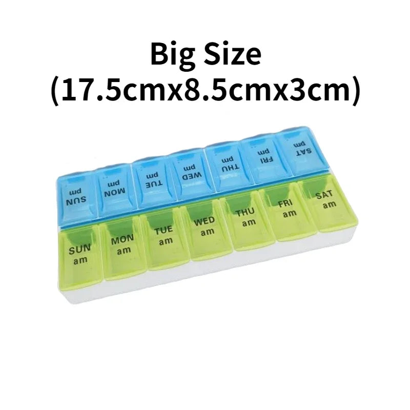 New Weekly Portable Travel Pill Cases Box 7 Days Organizer 14 Grids Pills Container Storage Tablets Vitamins Medicine Fish Oils Peaceful Pleasures Health and Wellness NO.17