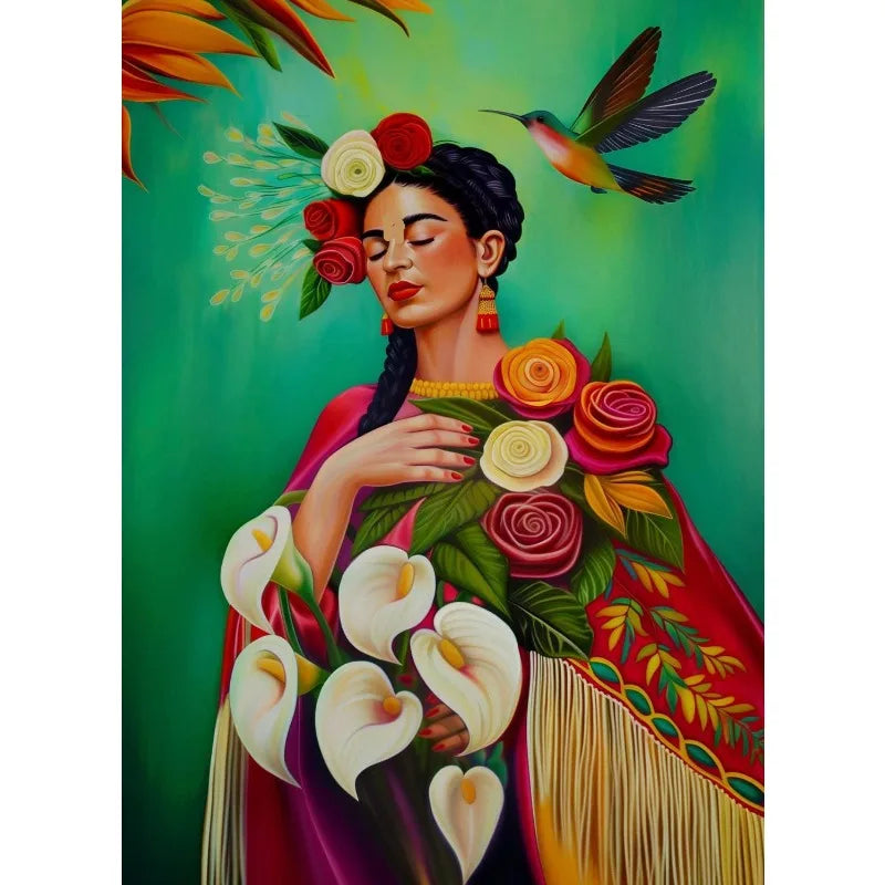 Boho Latina Hummingbird Mexico Folk Art Canvas Wall Print Canvas Wall Print Peaceful Pleasures Health and Wellness 8 50x70cm Unframed