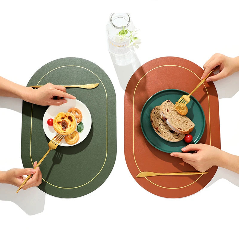 Faux Leather Placemats Double-Sided Color Oval Design Home Decor Kitchen Dining Table Placemats Heat Resistant pad Peaceful Pleasures Health and Wellness