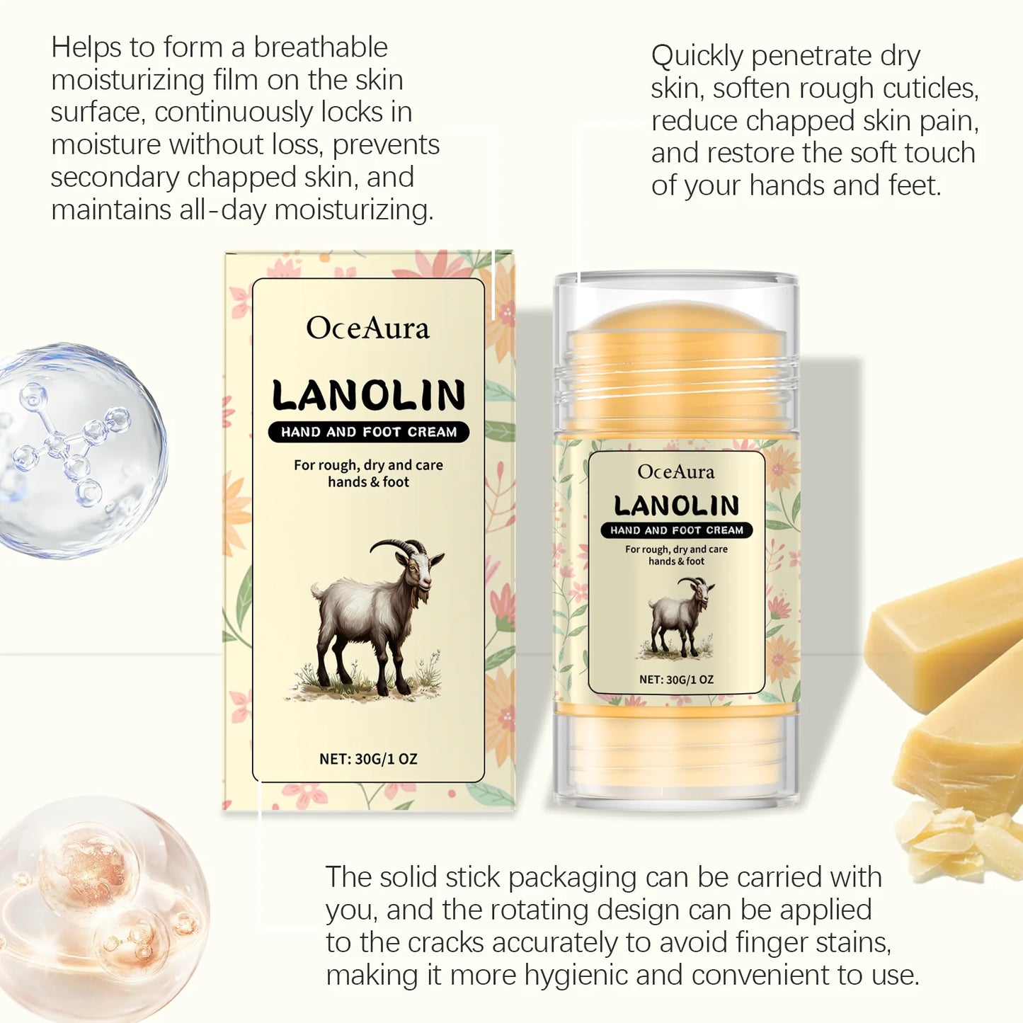 Lanolin Hand Foot Stick For Dry Cracked Rough Skin Gentle Moisturizing Nourishing Anti Crack Preventing Your Feet From Cracking Peaceful Pleasures Health and Wellness