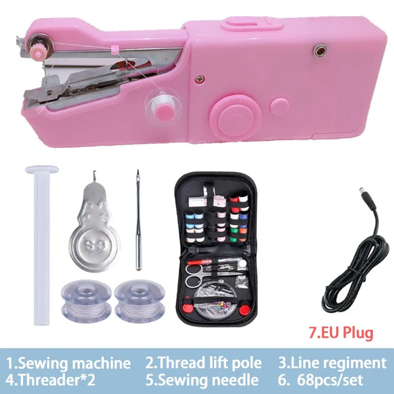 Portable Manual Sewing Machine Handheld Rope-free Electric Quick Build DIY Apparel Supplies Arts Crafts Home Garden Embroidery Peaceful Pleasures Health and Wellness Pink D