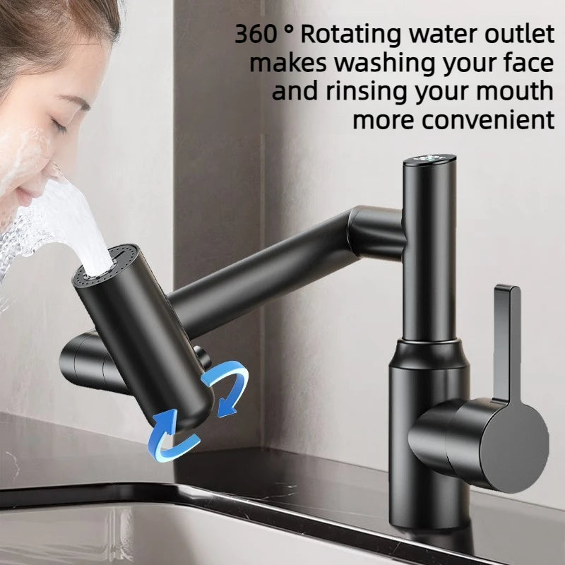 Tubeless Multi-function Digital Display Pull Stainless Steel Faucet Universal Rotation Adjustable 3 Gear Hot Cold Water Faucet Peaceful Pleasures Health and Wellness