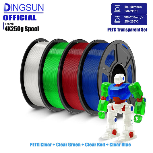 DINGSUN 3D Transparent PETG Filament 1.75mm ±0.02mm Accuracy 3D Printer Filament Peaceful Pleasures Health and Wellness 4 Clor set
