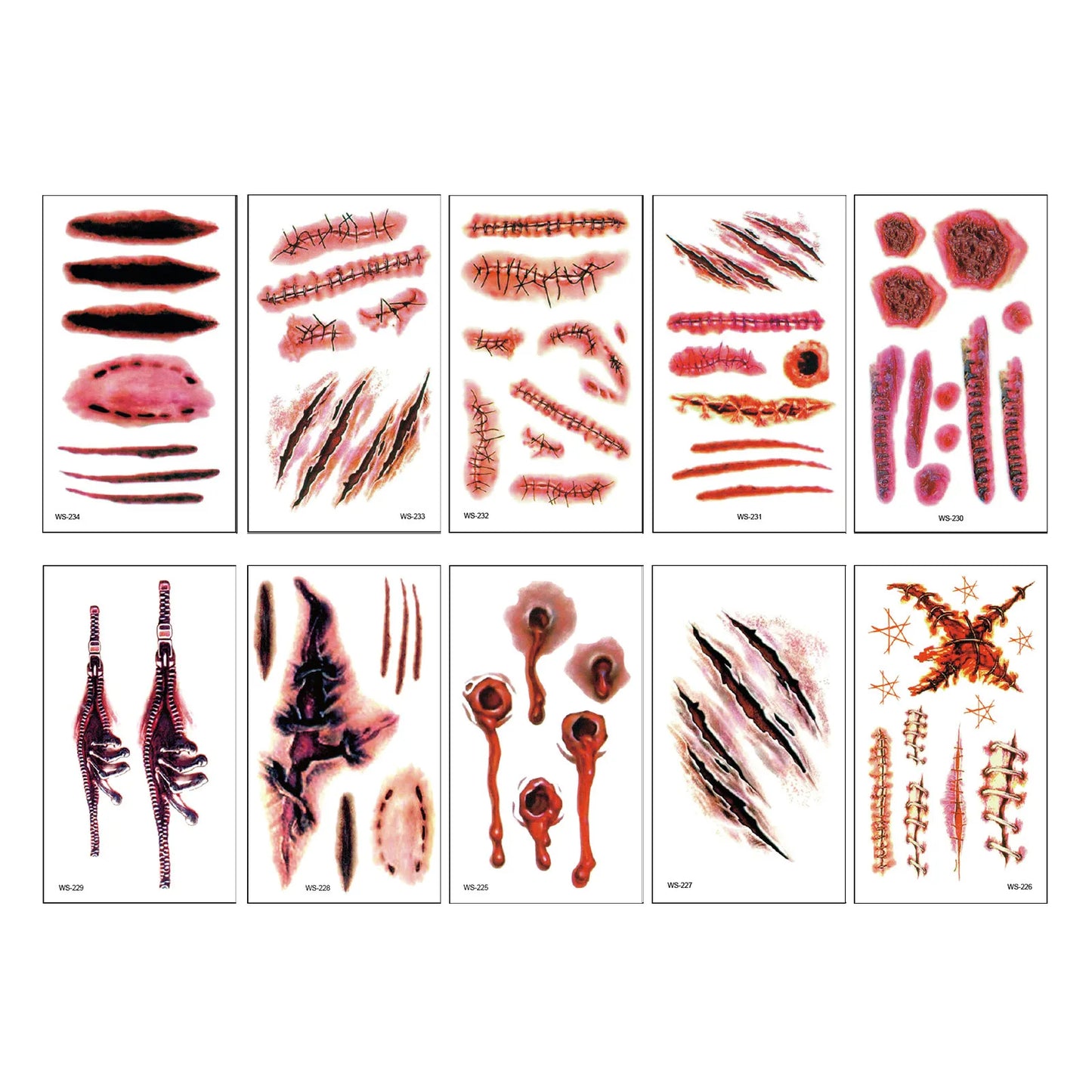 Halloween 3D Scar Wound Temporary Tattoo Stickers – 10 Sheets
