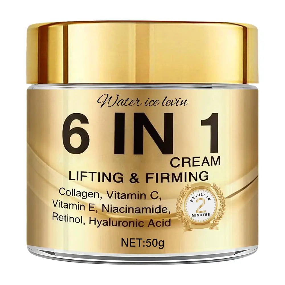 6 IN 1 Collagen Face Cream Lifting Firming Moisturizer With Vitamin C, E, Retinol,Hyaluronic Acid 50g Anti-Wrink Skin Care Peaceful Pleasures Health and Wellness yellow