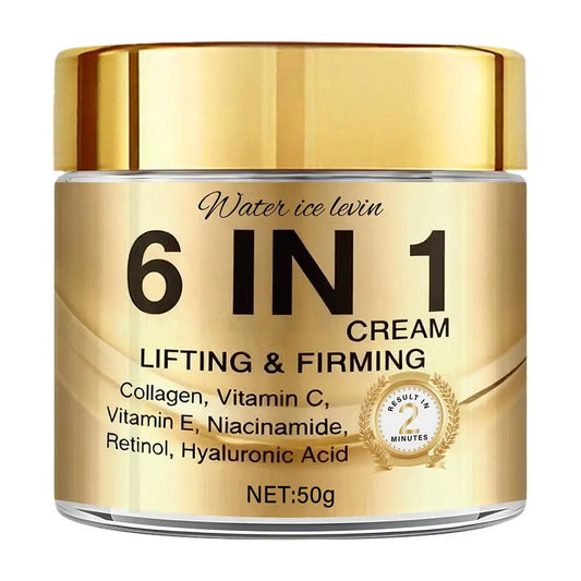 6 IN 1 Collagen Face Cream Lifting Firming Moisturizer With Vitamin C, E, Retinol,Hyaluronic Acid 50g Anti-Wrink Skin Care Peaceful Pleasures Health and Wellness yellow